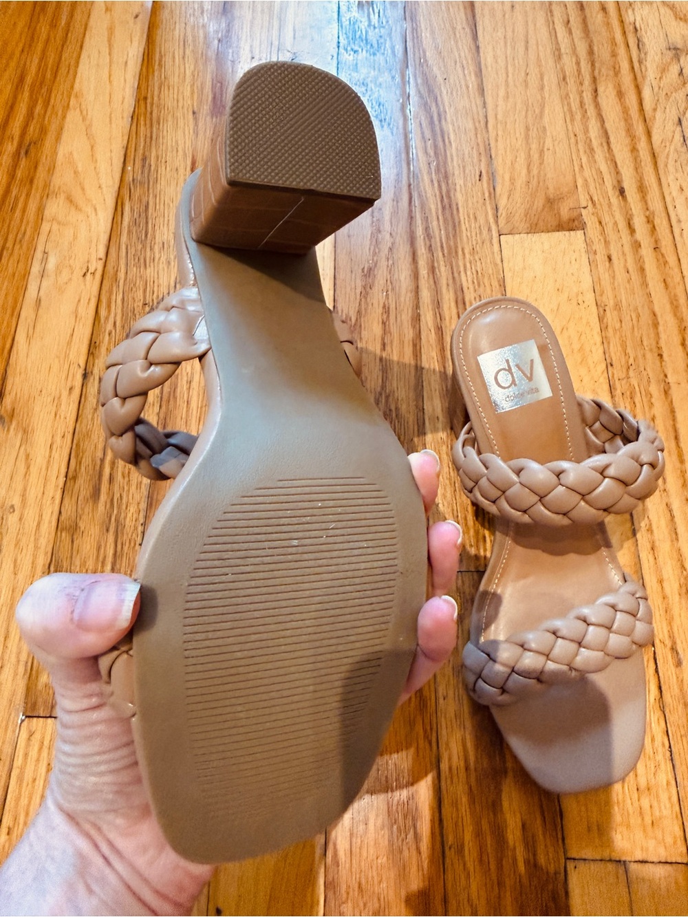 DV by Dolce Vita Braided Double-Strap Slide Sandals Heels in Tan Beige or Nude - Picture 4 of 6